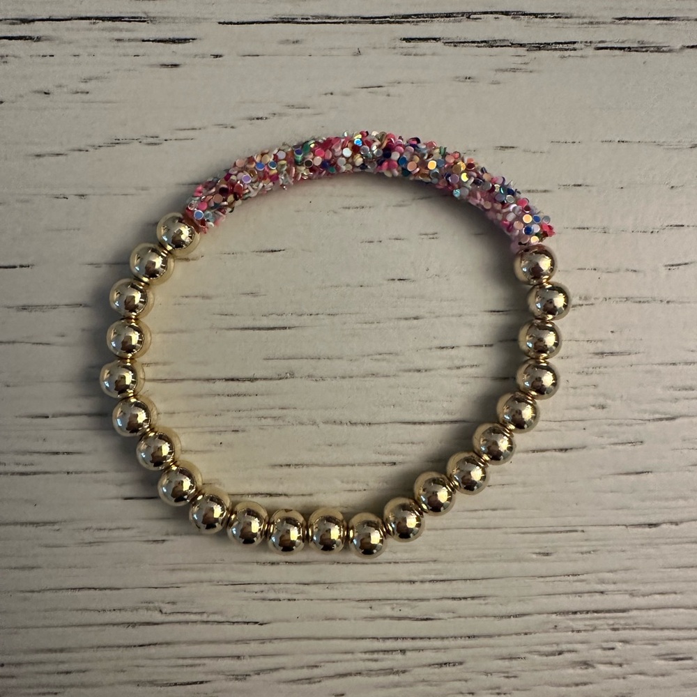 Gold Bead Bracelet with Pink Multicolor Accent